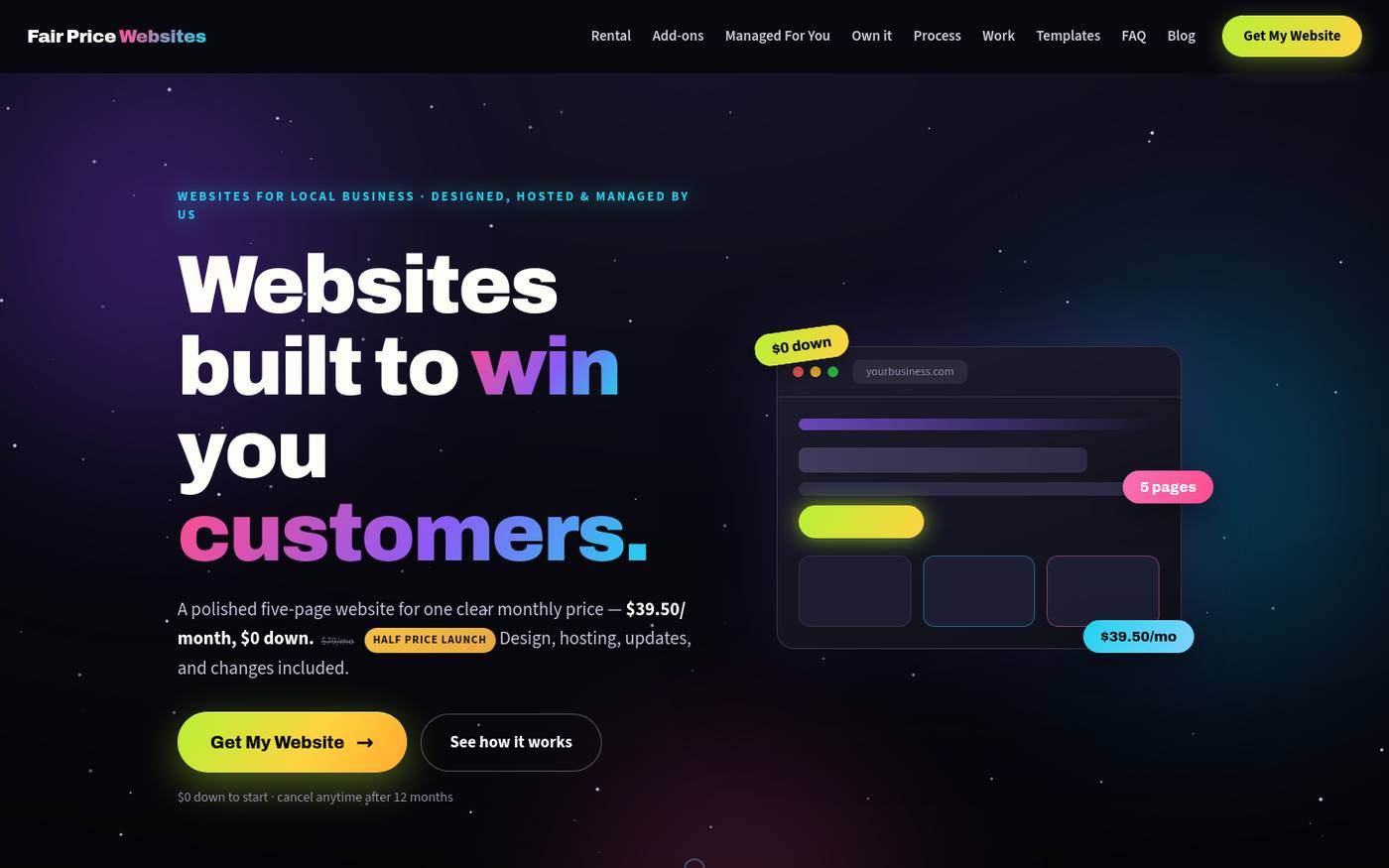 Fair Price Websites homepage — live client site